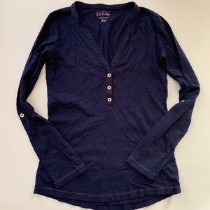 Lily Pulitzer Navy V-Neck Button Long Sleeve Shirt